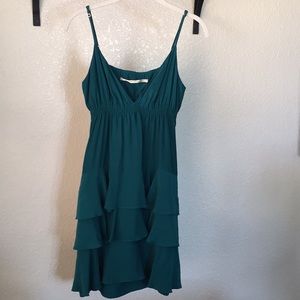 Cynthia Vincent Teal Ruffled Silk Dress